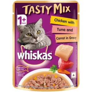 Whiskas Tasty Mix Wet Cat Food: Real Fish, Chicken, Tuna, and Carrot in Gravy