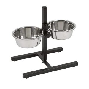 Adjustable Stainless Steel Double Diner: Elevated Dining for Medium Breed Adult Dogs & Giant Breed Puppies